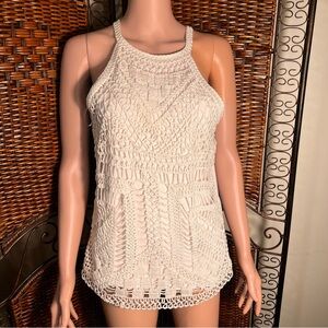 INTERNATIONAL CONCEPT large beige sleeveless appliqué tank top Boho Summer Beach